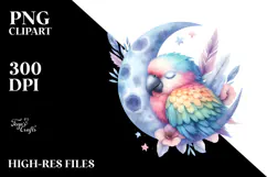 Vibrant Pastel Baby Parrot Sleeping on the Moon, PNG Product Image 2