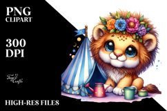 Vibrant Cute Baby Lion in Tiny Tent PNG Product Image 2