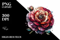 Wooden Stained Ranunculus Watercolor Splash | Clipart Product Image 1