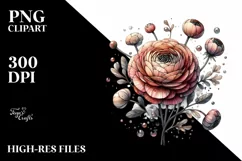 Detailed Wooden Stained Ranunculus PNG Product Image 3