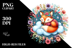 Boho Cute Baby Fox Sleeping on the Cloud, PNG Product Image 2