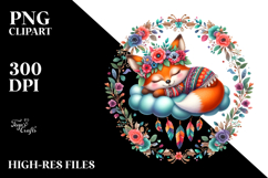 Boho Cute Baby Fox Sleeping on the Cloud, PNG Product Image 2
