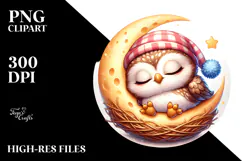 Vibrant Cute Baby Owl Sleeping on the Moon, PNG Product Image 2