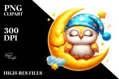 Vibrant Baby Owl Sleeping on the Moon PNG Product Image 2