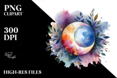 Vibrant Watercolor Moon with Foliage Stars Product Image 2