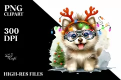Enthusiastic Siberian Husky Reindeer Portrait PNG Product Image 1