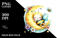 Vibrant Baby Bee Sleeping on the Moon PNG Product Image 2
