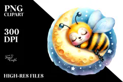 Vibrant Baby Bee Sleeping on the Moon, PNG Product Image 2