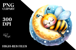 Vibrant Baby Bee Sleeping on the Moon, PNG Product Image 2