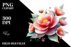 Camellia with Splashy Watercolor PNG Product Image 2