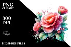 Camellia with Splashy Watercolor PNG Product Image 2
