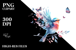 Cute Bird with Butterfly Silhouettes PNG Product Image 2