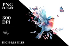 Cute Bird with Butterfly Silhouettes PNG Product Image 2