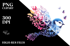 Cute Bird with Butterfly Silhouettes PNG Product Image 2