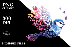Cute Bird with Butterfly Silhouettes PNG Product Image 2