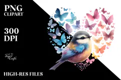 Cute Bird with Butterfly Silhouettes PNG Product Image 2