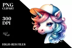 Baby Unicorn with Baseball Cap, Transparent PNG Product Image 3