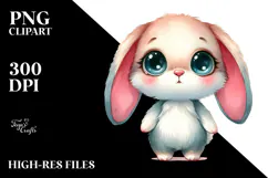 Watercolor Cute Bunny with Big Eyes Expressive and Funny | Product Image 2