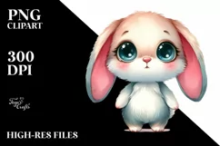 Watercolor Cute Bunny with Big Eyes Expressive and Funny | Product Image 3