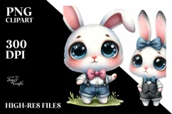 Watercolor Cute Bunny with Big Eyes Expressive and Funny | Product Image 1