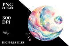 Colorful Pastel Moon Watercolor Whimsical | Clipart Product Image 1