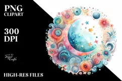 Colorful Moon Pastel Watercolor | Clipart Product Image 3