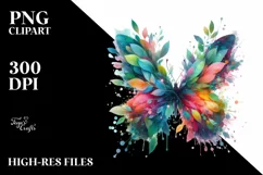 Vibrant Butterfly with Plant Leaves, PNG Product Image 1