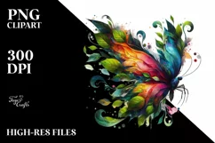 Vibrant Butterfly with Plant Leaves, PNG Product Image 3