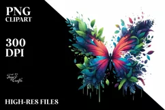 Vibrant Butterfly with Plant Leaves, PNG Product Image 3
