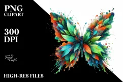 Vibrant Butterfly with Plant Leaves, PNG Product Image 3