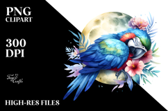 Vibrant Whimsical Baby Macaw Sleeping on the Moon, PNG Product Image 2