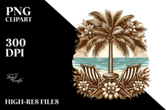 Vintage Tropical Tree Beach Scene, PNG Product Image 2