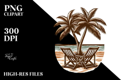 Vintage Tropical Tree Beach Chairs PNG Product Image 2
