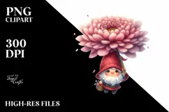 Watercolor Gnome Floating Large Chrysanthemum | Clipart Product Image 3