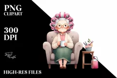 Elderly Lady Sitting on Couch | Hair Curler Mug Clipart Product Image 3