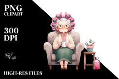 Elderly Lady Sitting on Couch | Hair Curler Mug Clipart Product Image 2
