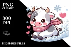 Cute Baby Cow Sleigh PNG Product Image 1