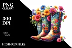 Colorful Flower Pot Cowboy Boots PNG Product Image 3