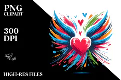 Brush Style Heart with Wings and Crown PNG Product Image 2