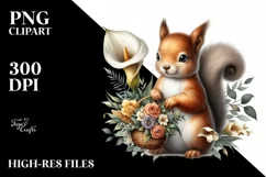 Detailed Watercolor Baby Squirrel with Calla Lily | Product Image 1