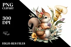 Detailed Watercolor Baby Squirrel with Calla Lily | Product Image 1