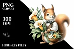 Detailed Watercolor Baby Squirrel with Calla Lily | Product Image 3
