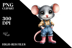 Expressive Mouse with Big Eyes in Farm Jeans | Sublimation Product Image 2