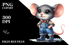 Expressive Mouse with Big Eyes in Farm Jeans | Sublimation Product Image 2