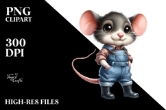Expressive Mouse with Big Eyes in Farm Jeans | Sublimation Product Image 2