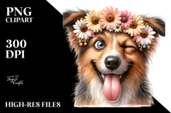 Goofy Dog with Flower Crown, Balanced PNG Product Image 2