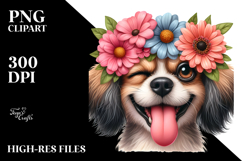 Goofy Dog with Flower Crown, Balanced PNG Product Image 2