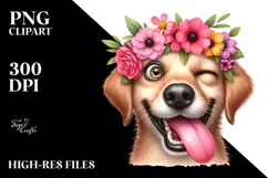 Goofy Dog with Flower Crown PNG Product Image 2