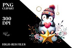 Adorned Penguin Holding Heart PNG Product Image 2