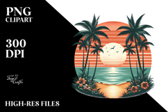 Vintage Tropical Beach Sunset Clipart Product Image 2